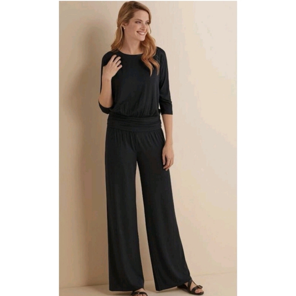 Soft Surroundings Toujours Stretch Knit Jumpsuit Medium Charcoal Gray Comfy